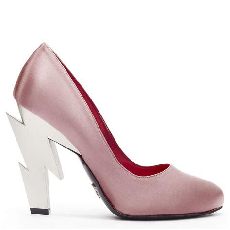 prada lightning bolt shoes pink|Prada new PRADA Lightning Bolt pink silk satin silver metal.